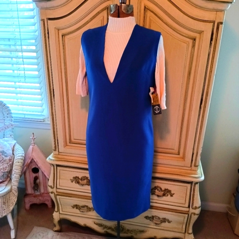 1960S ALL WOOL, FULLY LINED, ROYAL BLUE JUMPER WITH ORIGINAL TAGS!